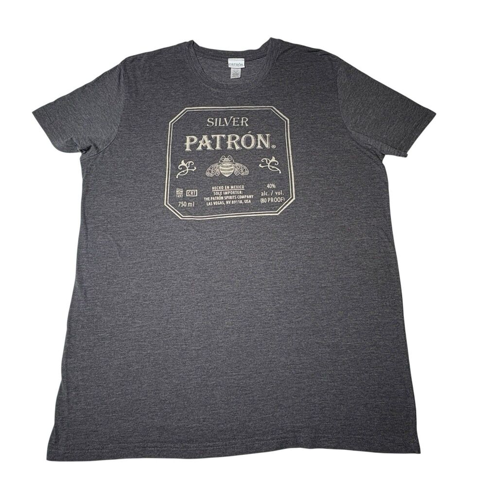 Patron Silver Tequila Graphic T Shirt Mens Large Gray Logo Short Sleeve